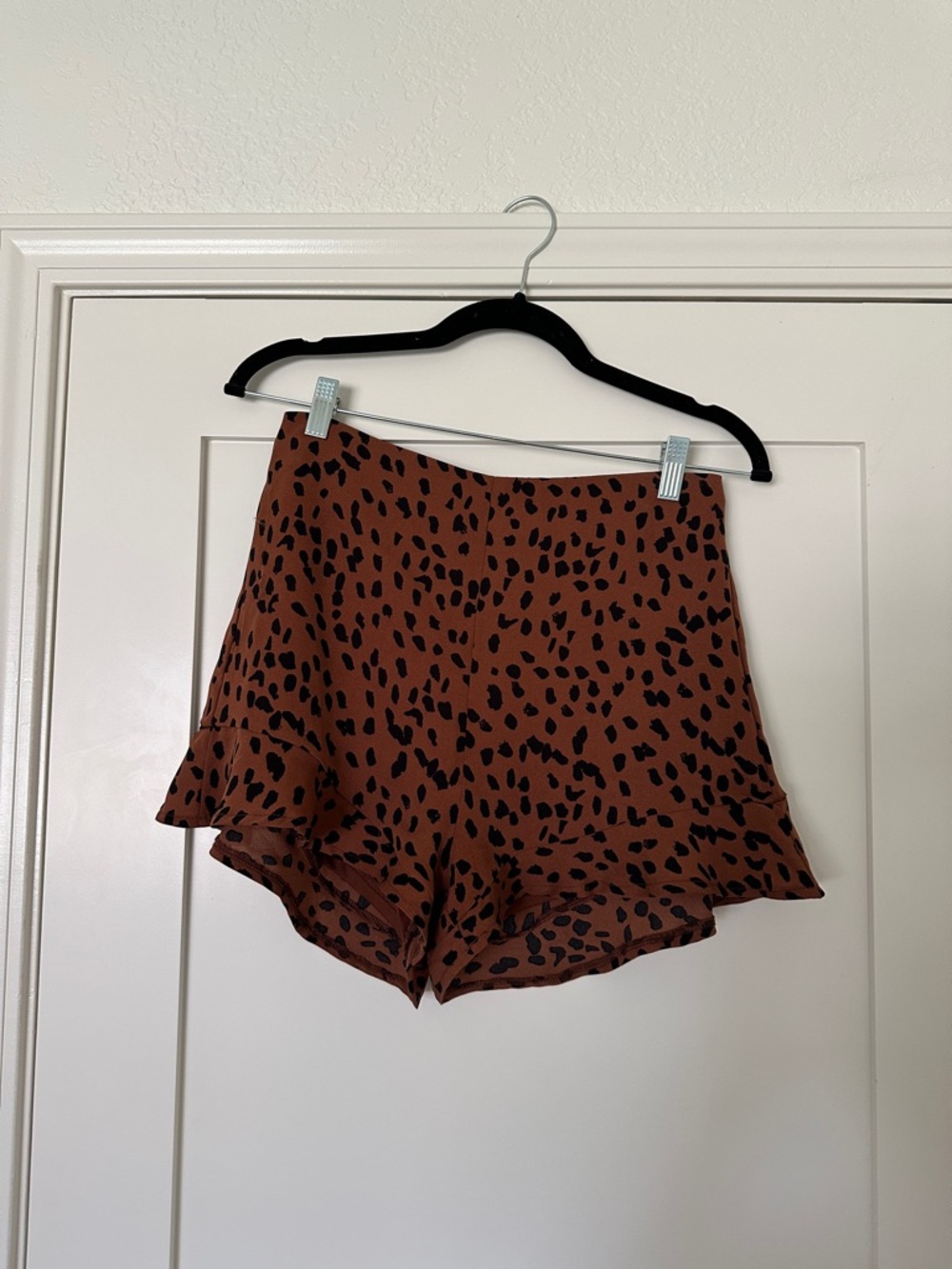 She + Sky Animal Print Ruffle Hem Shorts